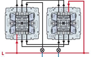 Pass-through two-button switch - aparato at diagram ng koneksyon