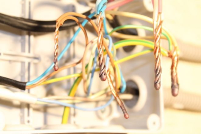 welding wires in a junction box