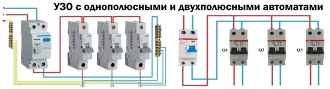 Koneksyon sa RCD ng single-poste at double-pole circuit breaker